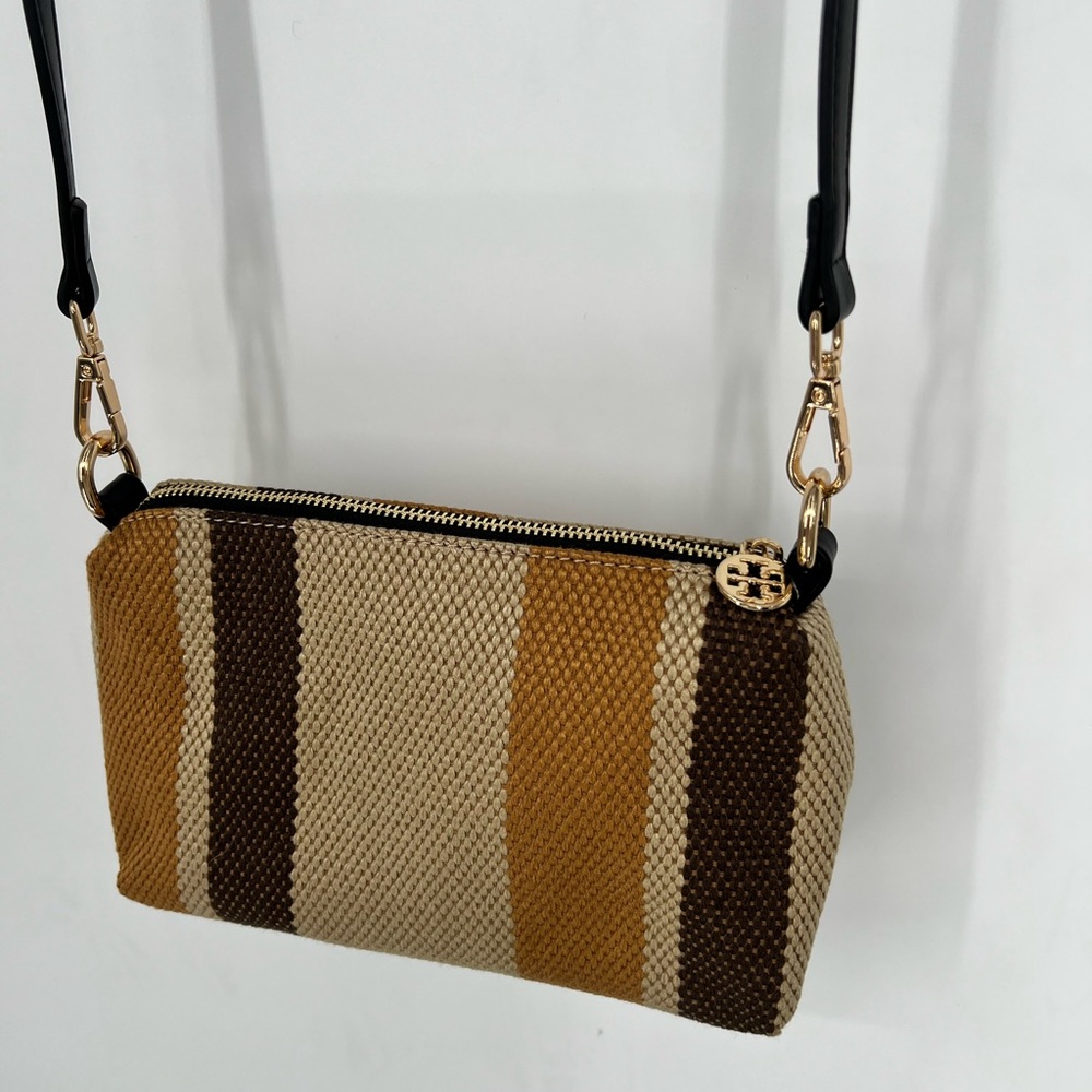 Tory Burch Woven Stripe Crossbody Bag in Tan & Brown - Picture 2 of 11